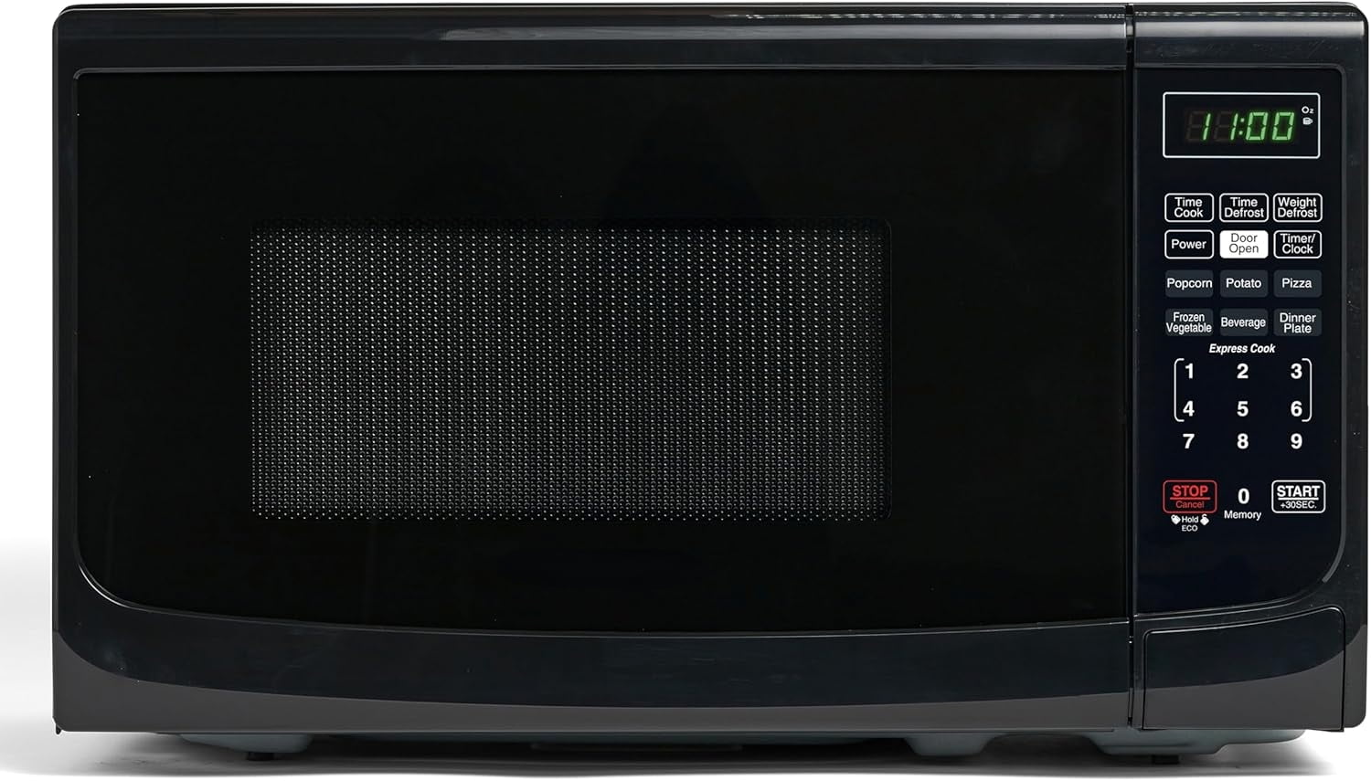Countertop Microwave 700 Watts, 0.7 Cu. Ft. - Microwave Oven With LED Lighting and Child Lock - Perfect for Apartments and Dorms - Easy Clean Grey Interior, Retro Black