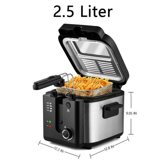 Deep Fryer 1500W Electric Fryer with Temperature Control, Removable Lid, 2.5L Non-Stick Inner Pot, Easy to Clean for Home Use