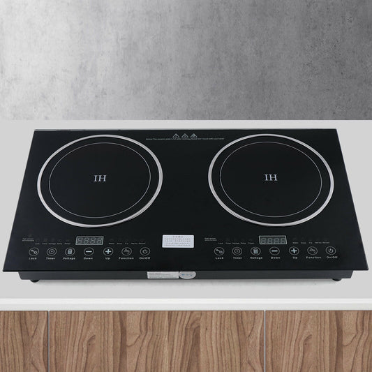 Digital Induction Cooktop,2600W 110V Double Burners Electric Stove, Countertop Burner with Legs, Induction Cooker Vitro Ceramic Glass Black Surface for Cast Iron Pan (1200W+1400W)