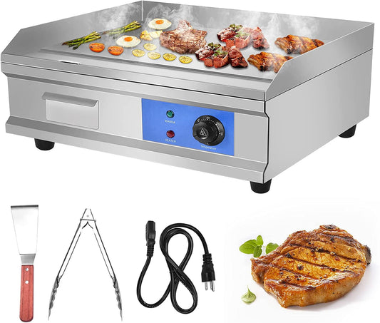 EAYSG 3000W 21.6" Electric Countertop Flat Top Griddle Grill Non-Stick Commercial Restaurant Teppanyaki Grill Stainless Steel Tabletop Flat Top Grill Machine with Adjustable Thermostatic Control,110V