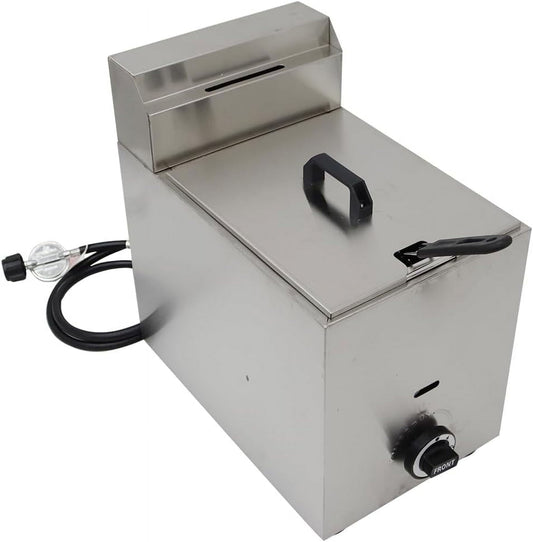 EQCOTWEA Commercial 6L Funnel Cake Fryer Gas Countertop Fryer Stainless Steel with Basket French Fries Chicken Fried