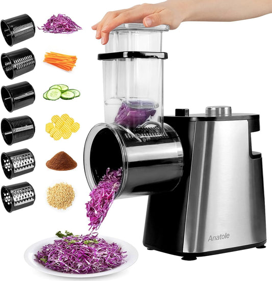 Electric Cheese Grater Stainless Steel Ve table Shredder 6 Blades 250W Lar Inlet Outlet BPA-Free 110V