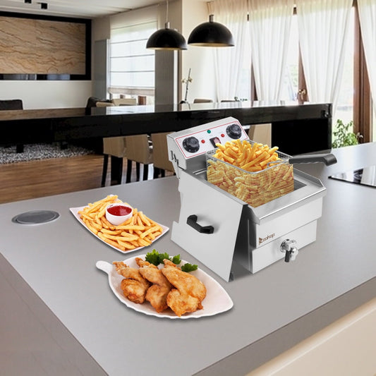 Electric Deep fryer Stainless Steel with Basket & Lid Capacity 8.5QT/8L Countertop Fryers for Home Kitchen and Restaurant with 60 Minute Timer, 1700W Max