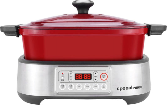 Spoonlemon 5.8QT Electric Multi-Cooker Dutch Oven with Enameled Cast Iron Pot, Oven Safe