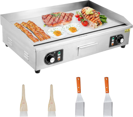 Electric Griddle, 14-Inch Commercial Electric Countertop Grill, Non-Stick Electric Grill Plate (With Plug), Adjustable Temperature Control 122°F-572°F, 1600W/110V - Premium Electric Grill Pan