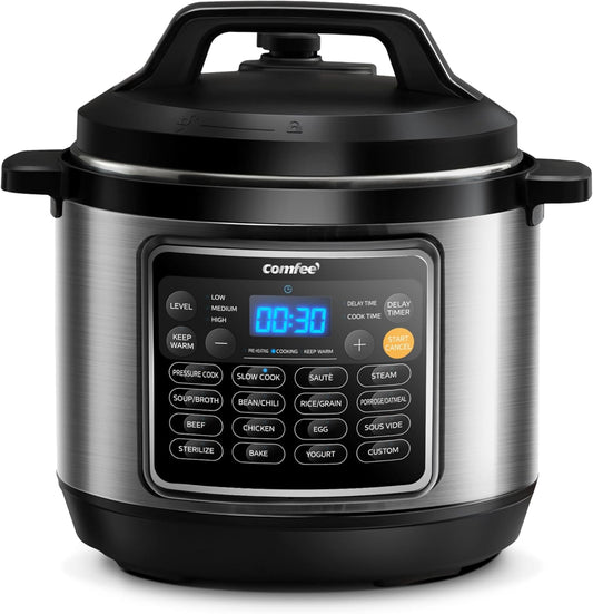 Electric Multi-Cooker with 16-in-1 Functions: 8-Quart Pressure Cooker, Rice, Slow Cooker, Steamer, Yogurt Maker, Sauté & Non-Stick Pot for Family-Sized Meals