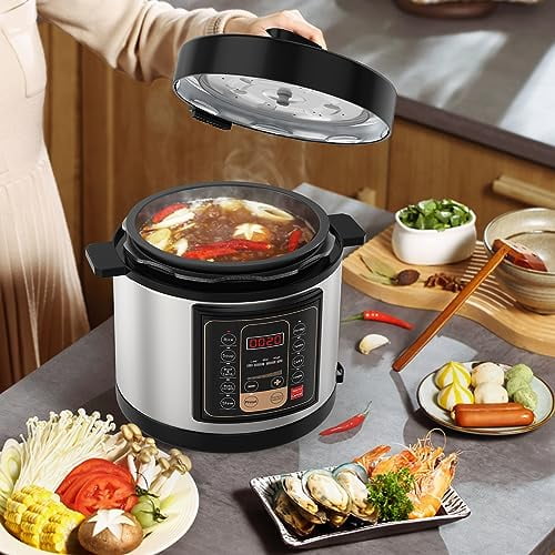 Electric Pressure Cooker, 6 Quart Pressure Cooker Stainless Steel, 9-in-1 Multi-Functional Programmable Instant Cooker Pressure Pot with Slow Cooker,Including Stir-fry, Rice Cooker