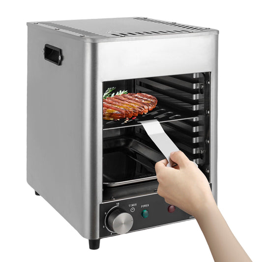 Electric Steak Grill, 1700W Countertop Stainless Steel Grill with 9 Grill Slots, 5min Preheating Time & 0-10min Timer 32~1472℉ for Cooking Steak, Chicken,Lamb Chop