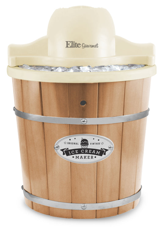 Elite Gourmet 4Qt. Old Fashioned Pine Bucket Electric Ice Cream Maker