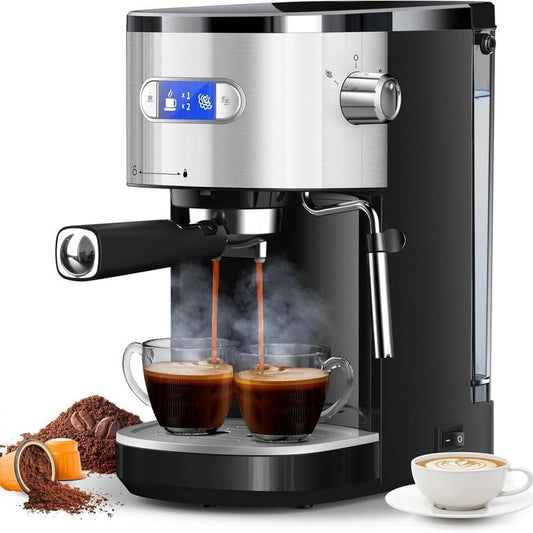 Semi-Automatic Espresso Machine 20 Bar with Milk Frother Steam Wand, Nespresso Capsule Compatible, 45 oz Removable Water Tank for Cappuccino, Latte, Home Use, 1350W