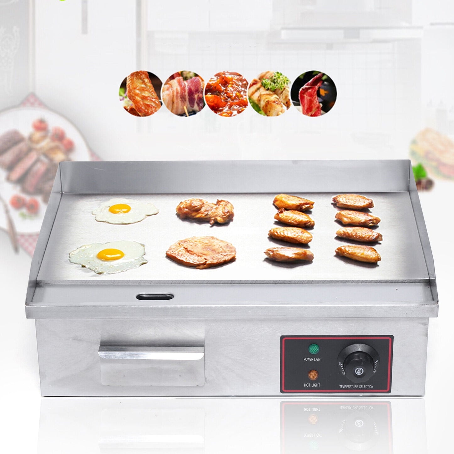 Fichiouy 22" Commercial Electric Countertop Griddle Grill BBQ Flat Top Heating Plate 1.6kW