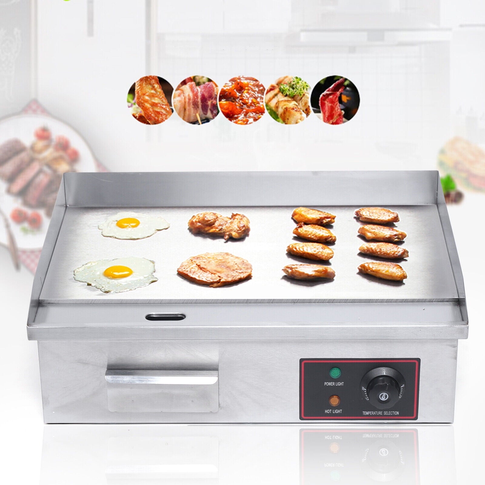 Fichiouy 22" Commercial Electric Countertop Griddle Grill BBQ Flat Top Heating Plate 1.6kW