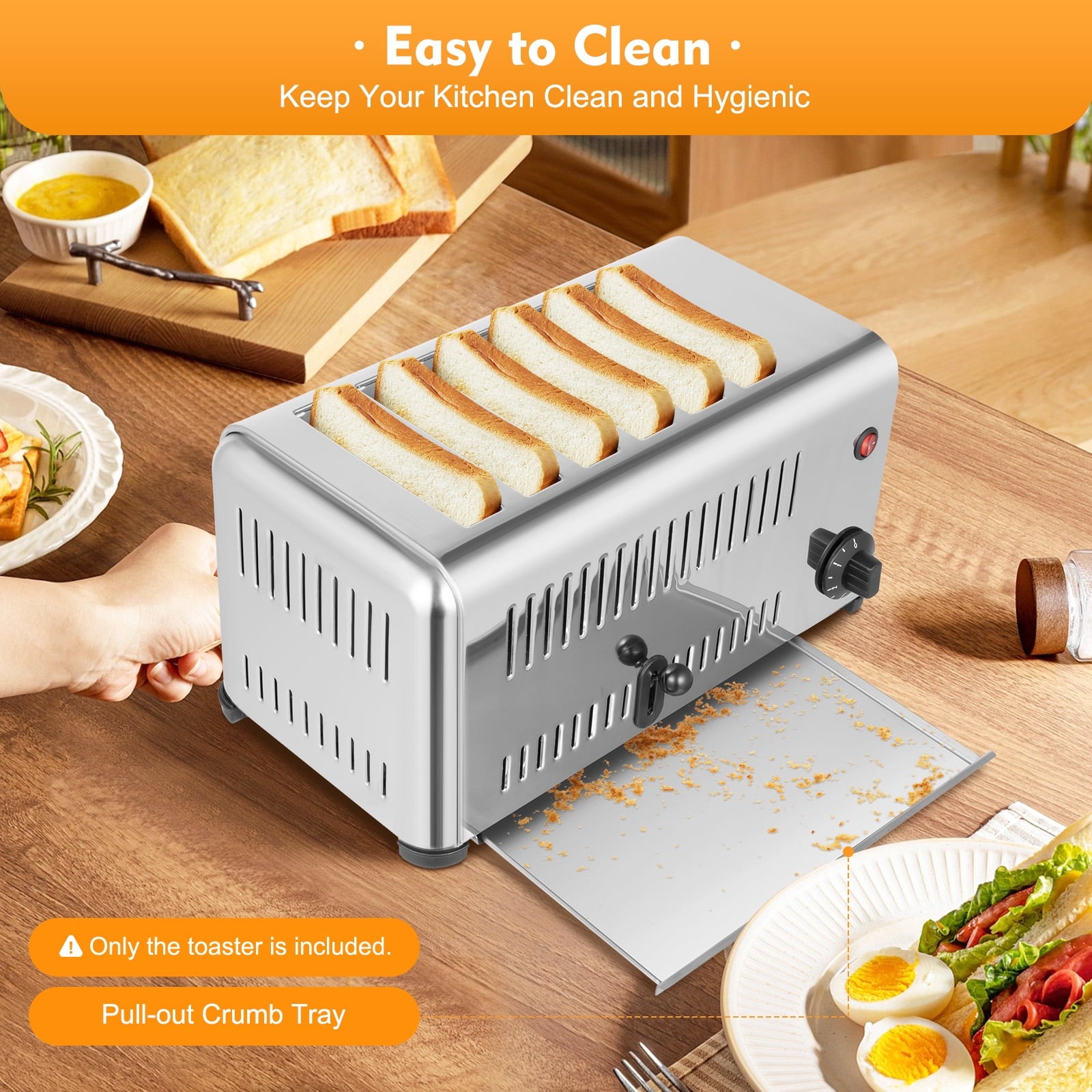 Fichiouy Commercial 6-Slice Toaster Stainless Steel Toasted Bread Bagels Waffles Machine 1680W