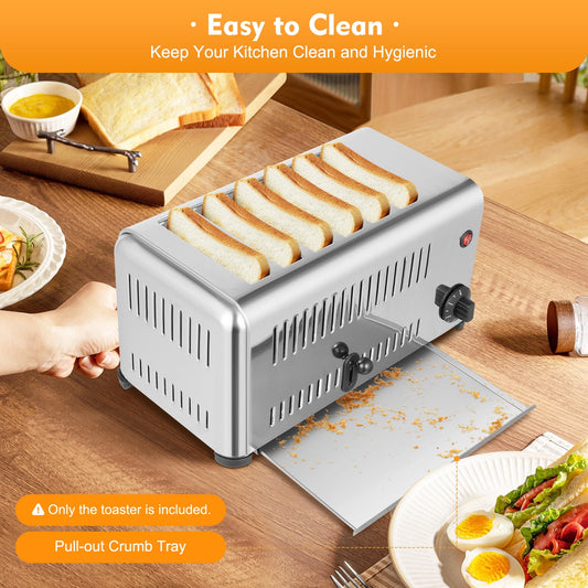 Fichiouy Commercial 6-Slice Toaster Stainless Steel Toasted Bread Bagels Waffles Machine 1680W