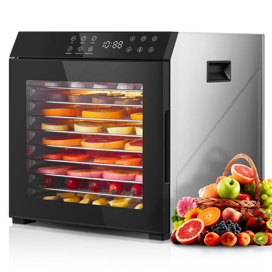 Food Dehydrator, 10 Trays All Stainless Steel Food Dryer, 6 Custom Programs, 176°F Temperature Control, LED Digital Adjustable Timer, for Jerky, Meat, Herbs, Vegetable, and Fruit