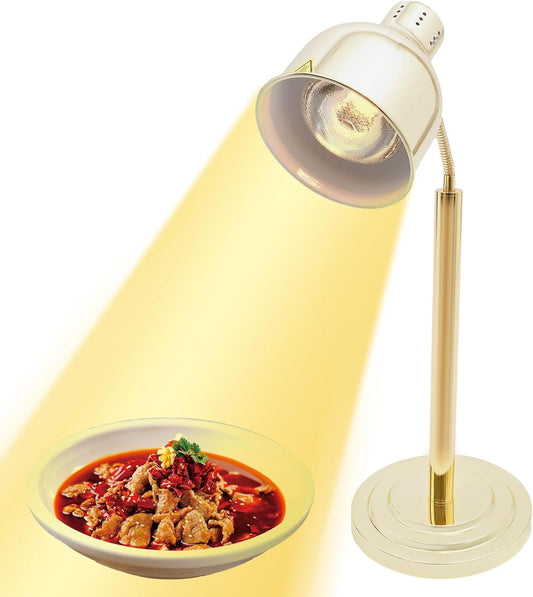 Food Heat Lamp, Commercial Food Warmer, Food Warming Light, 250W Portable Electric Heating Lamp, Stainless Steel Catering Food Warming Lamp for Restaurant Kitchen Cafeteria (Gold)