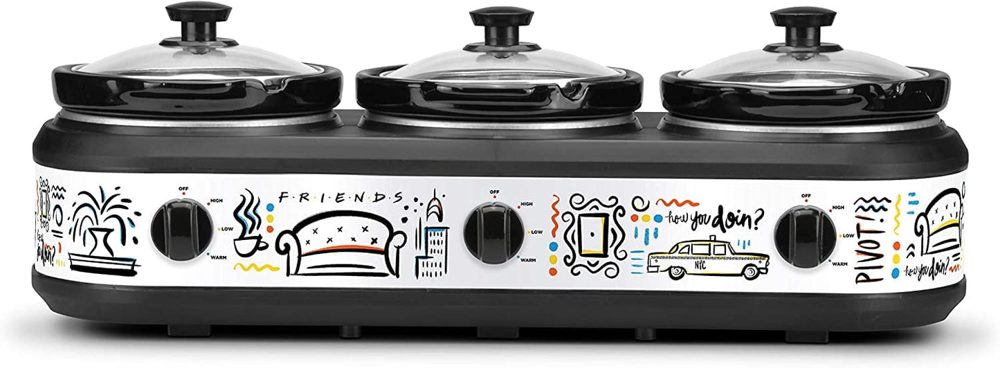 Friends Three 2.5 Qt Buffet Server - Triple Slow Cooker with Removable Stoneware Inserts - Independent Heat Controls - Lid Rests & Serving Spoons Included