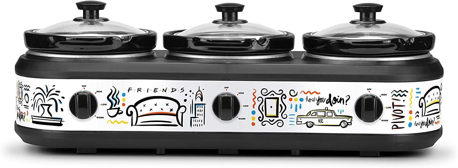 Friends Three 2.5 Qt Buffet Server - Triple Slow Cooker with Removable Stoneware Inserts - Independent Heat Controls - Lid Rests & Serving Spoons Included