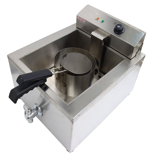 Funnel Cake Fryer Bakery Donut Shallow Funnel Fryer with Temperature Control and Two Ring Molds for Cakes Donuts Fried Chicken French Fries 110V