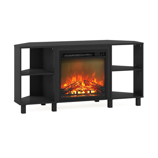 Furinno Jensen Corner Fireplce TV Stand with Metal Leg for TV up to 55 Inches, Americano