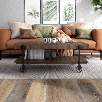 Furniture of America Russe 1-Shelf Wood Natural Tone Coffee Table with Wheels
