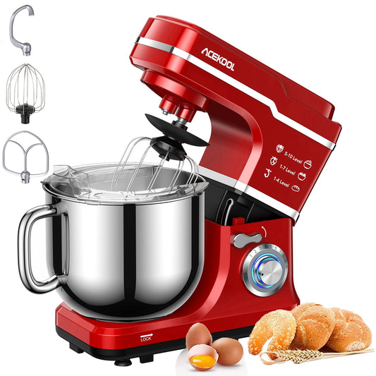 Garvee 7.5Qt Stand Mixer, 660W 10 Speed Tilt Head Kitchen Dough Mixer with Stainless Steel Bowl, Red