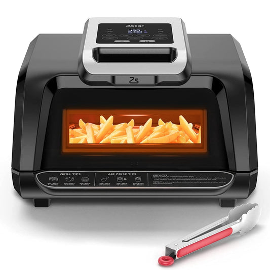 Garvee 7-In-1 Electric Grill Air Fryer Combo, Smokeless Indoor Grill with Visible Window