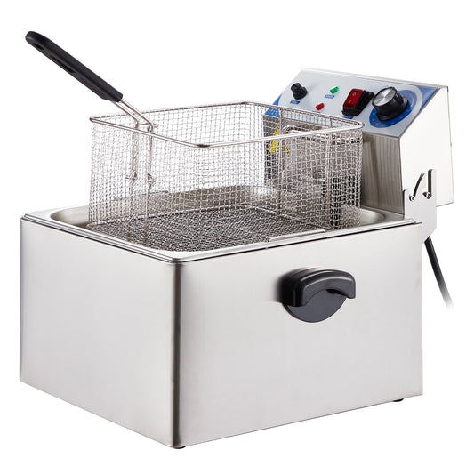 Garvee 1500W Commercial Deep Fryers, 11 L, Temperature Control, with Basket and Lid, Silver