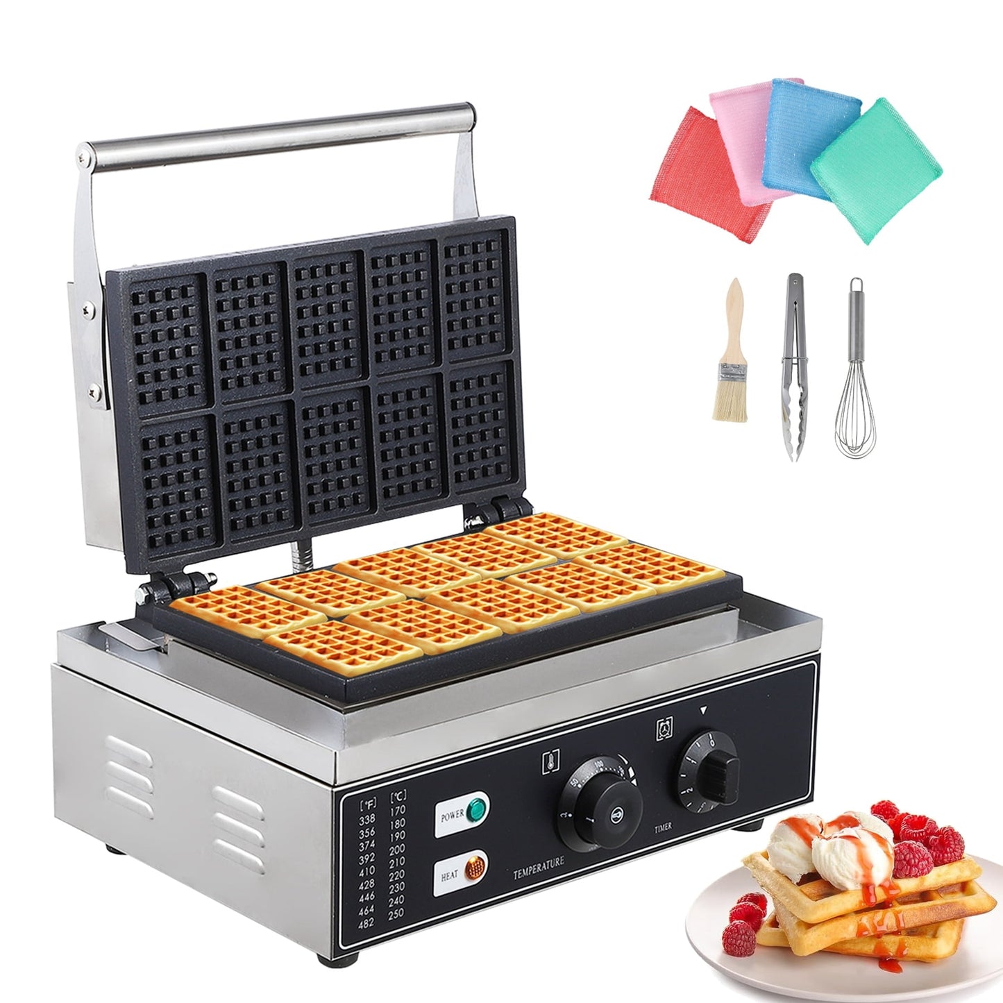 Garvee Rectangle Waffle Maker Machine, 1750W Commercial Waffle Iron with Temperature and Time Controls