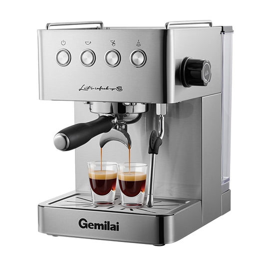 Gemilai G3005E Espresso Machine, Professional Espresso Maker With Milk Frother Steam Wand & 57oz Water Tank, Espresso Maker With 1500W Fast Heating For Latte Macchiato Cappuccino, Brushed Stainless S