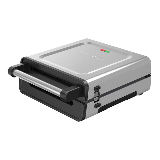 George Foreman 4–6 Serving Electric Indoor Grill, Contact Smokeless Grilling with Removable Plates and Drip Tray, Stainless Steel Housing