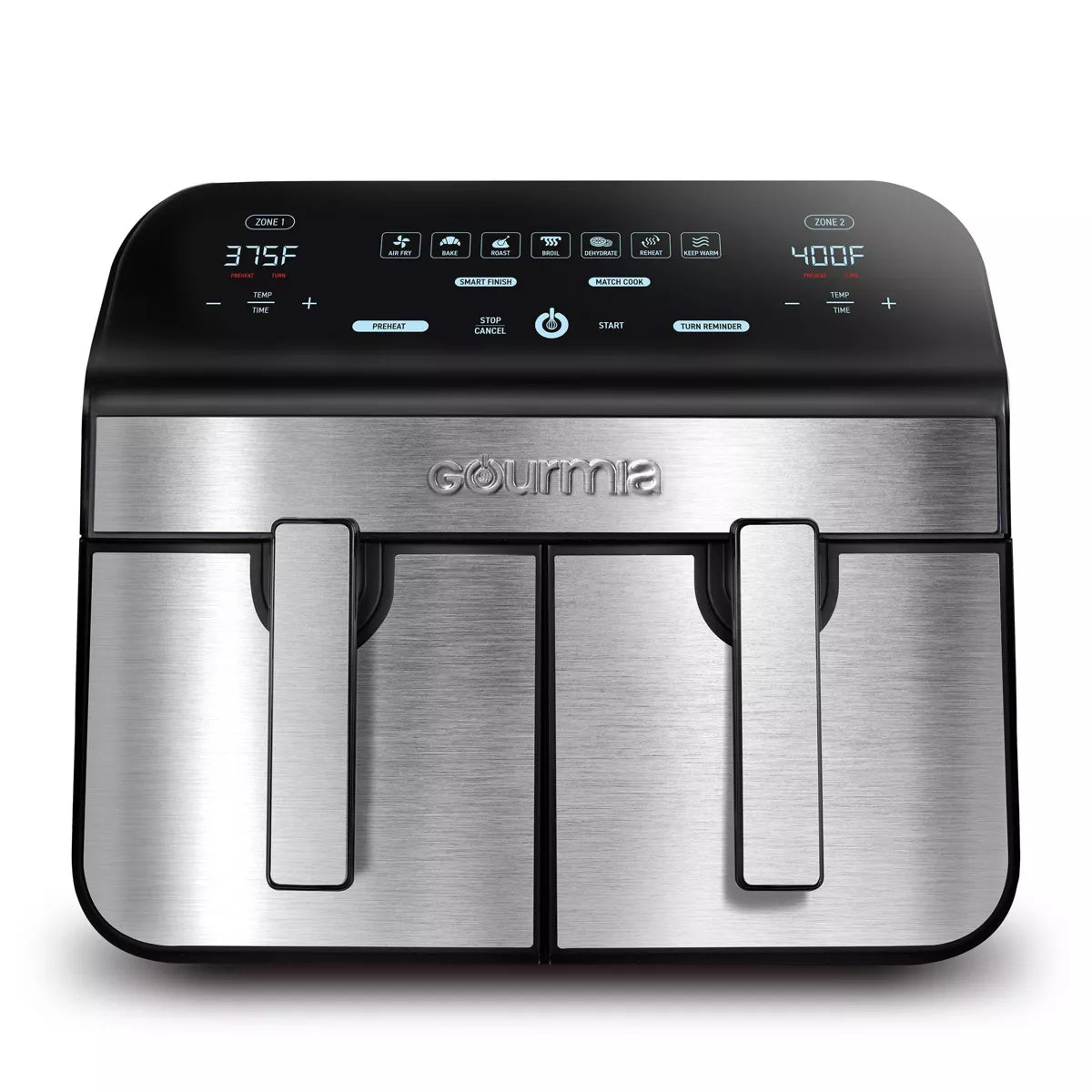 Gourmia 10-Qt. Dual Basket Digital Air Fryer with Smart Finish & Match Cook Black Stainless