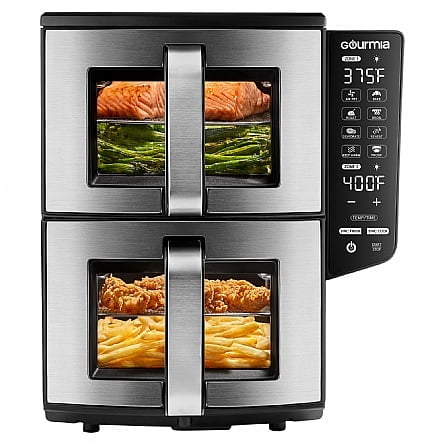 New Model: Gourmia 11-QT Dual Basket Air Fryer with Smart Finish, Sync Cook, & 4-Layer Cooking.Space-Saving Vertical Design