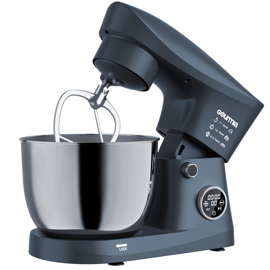 Gourmia 5 Quart Digital Electric Stand Mixer with Attachments, Bowl Shield, Dough Hook, Whisk, Beater – 10-Speed Dough Maker with LED Display Timer