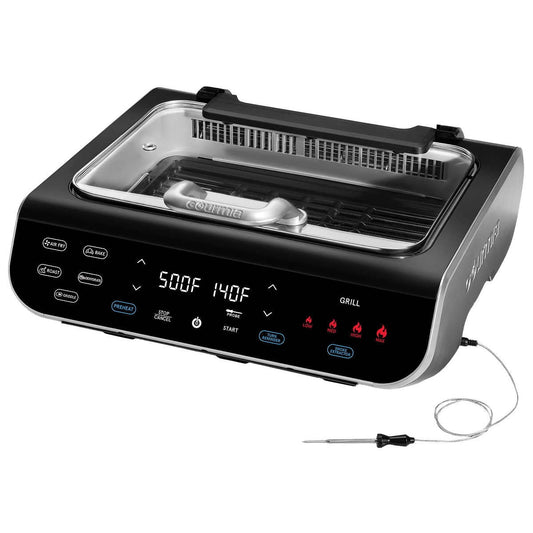 Gourmia FoodStation Smokeless Grill, Griddle, & Air Fryer with Integrated Probe