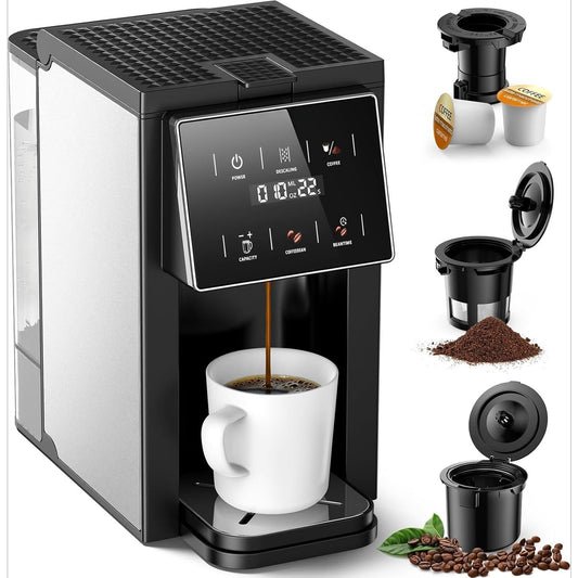 Grind & Brew Coffee Maker with Grinder - Single Serve Machine Compatible with K-Cup Pods & Ground Coffee, 1000W Fast 6-14oz Brewer, Descaling Alert, Touchscreen & 50oz Removable Tank