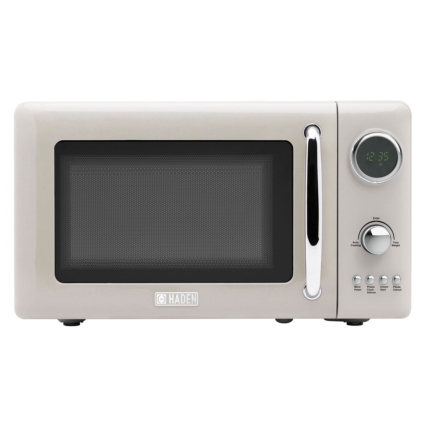 Open Box Haden 700 Watt Microwave Oven w/Digital Controls, Putty/Chrome