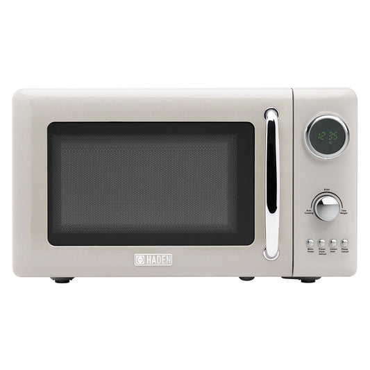 Open Box Haden 700 Watt Microwave Oven w/Digital Controls, Putty/Chrome