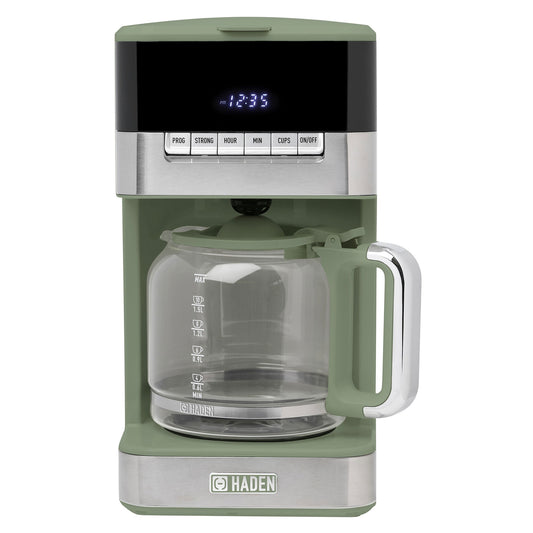 Haden Programmable Drip Coffee Maker, 12 Cup Cafe Machine, Green/Chrome
