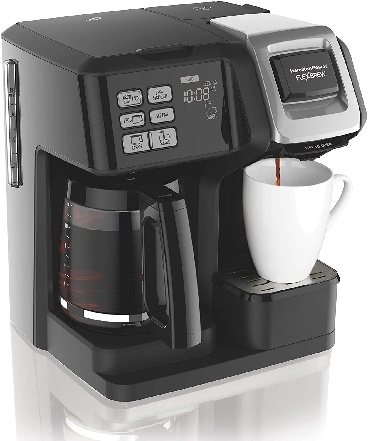 Hamilton Beach (49976) Coffee Maker, Single Serve & Full Coffee Pot,Compatible withK-Cup Packs or Ground Coffee, Programmable, FlexBrew, Black