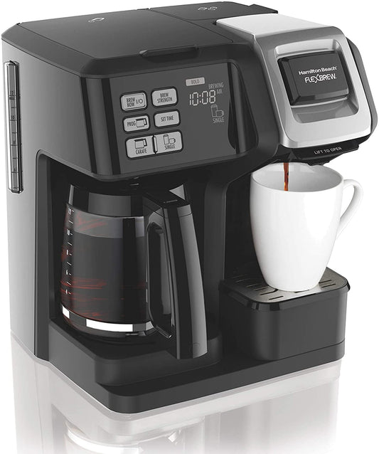 Hamilton Beach (49976) Coffee Maker, Single Serve & Full Coffee Pot,Compatible withK-Cup Packs or Ground Coffee, Programmable, FlexBrew, Black