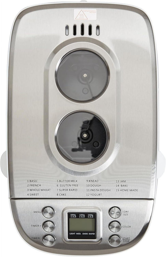 Happybuy 15-in-1 3LB Bread Maker, Gluten-Free, Whole Wheat, Programmable Digital Bread Machine, 3 Loaf Sizes, 3 Crust Colors, White, Nonstick Ceramic Pan