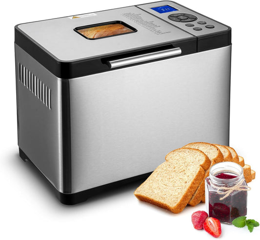 Happybuy Bread Maker, Dough Machine(19-in-1 2LB), Nonstick Ceramic Pan Automatic Breadmaker with Gluten Free Setting, Whole Wheat Bread Making, Digital, Programmable, 3 Loaf Sizes, 3 Crust Colors