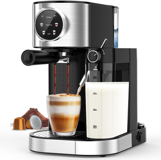 Havato  Espresso Machine 20 Bar,Touch Screen Coffee Maker with 1.7L Removable Water Tank& Automatic Milk Frother,Stainless Steel