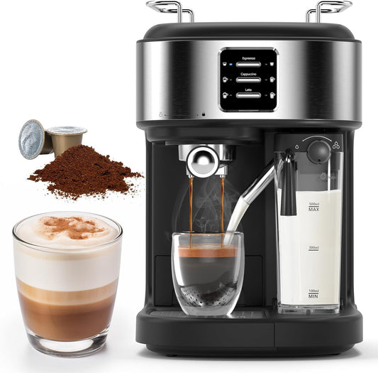 Havato 20 Bar Pressure Espresso Machine,Automatic Coffee Maker with 57oz Removable Water Tank and 16oz Removable Milk Tank,3 Kinds of Coffee,Black