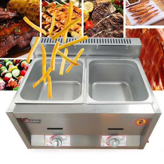 Heavy Duty 2-Well Gas Food Warmer, Stainless Steel Buffet Heater, 6L Per Well, Ideal for Restaurants, Hotels, and Home Use, Natural Gas/Propane Compatible