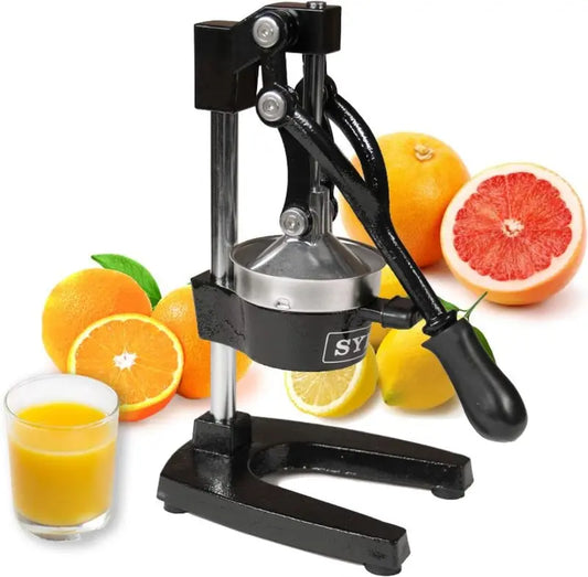 Heavy-Duty Cast Iron Citrus Juicer - Commercial-Grade Manual Press for Oranges, Lemons & Pomegranates with Stainless Steel Cup, Easy to Clean, Durable Grey Finish