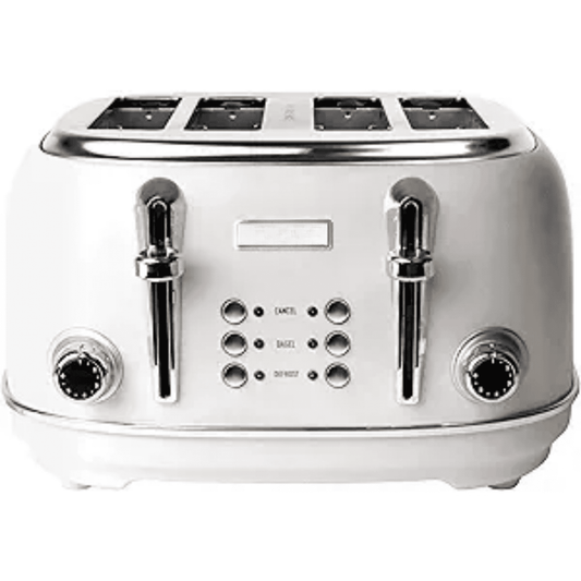 Heritage 4 Slice Wide Slot Stainless Steel Toaster with Adjustable Browning Control & Non-Slip Feet, Ivory & Chrome