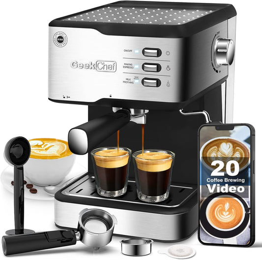 HighSound 20 Bar Espresso Coffee Machine, Stainless Steel, Silver & Black