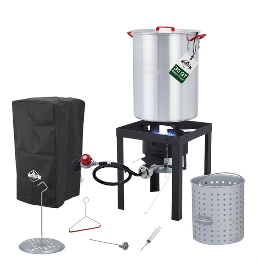 Hike Crew 10-Piece Outdoor Turkey Fryer Kit W/30Qt Boiler Pot, 10Qt Turkey Fryer Pot, Stand & More